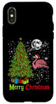 Coque pour iPhone X/XS Arbre de Noël Pink Flamingo Chapeau de Père Noël Funny Xmas