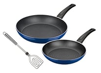 GSW Dreamline 209335 Induction Set de 3 pièces Poêles – avec Scala Tout Spatule, Aluminium, Bleu/Noir, 47,2 x 28,8 x 5.0 cm, 3 unités