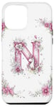 Coque pour iPhone 12 Pro Max Lettre N initiale monogrammée rose florale licorne et fleurs