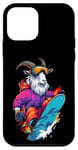 Coque pour iPhone 12 mini Animaux en snowboard- Goat on a Snowboard Snowboarding