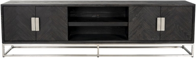 Blackbone Black Oak Extra Large TV Unit with Silver Trim