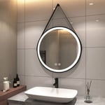 S'AFIELINA Luminaire à éclipse Miroir lumineux de salle de bain LED Rond Miroir Cadre Noir Miroir Mural Miroir Lumineux avec Interrupteur Tactile,3
