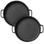 SOGA 2X Cast Iron 35cm Frying Pan Skillet Coating Steak Sizzle Platter - Griddles & Grill Pans - SizzlePlatterPan35cmX2