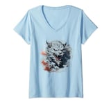 Womens fierce anime asian dragon roaring mythical japanese art #2 V-Neck T-Shirt