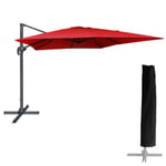 Parasol déporté MOLOKAI carré 3x3m rouge + housse - Happy Garden