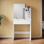 Meubles de Chambre Coiffeuse, Coiffeuse Moderne avec Miroir, Coiffeuse avec 1 tiroir et 3 Compartiments Ouverts, Blanc - Sirhona