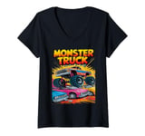 Womens Monster Truck Crushing Cars Tee for Monster Truck Lovers V-Neck T-Shirt