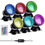 Lychee RGB Projecteur Aquarium,sous-Marine Eclairage Submersible pour Poisson, LED étanche IP68 Lampe Angle Réglable Lumière avec Télécommande pour Jardin Pond Piscine Fontaine (6 Pack)