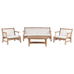 Salon de Jardin 4 Places en Bambou Blanc Boho Banc 2 Fauteuils Table Basse Ricc