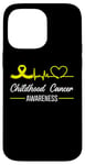 Coque pour iPhone 14 Pro Max Ruban jaune pour sensibilisation au cancer de l'enfance Love Heartbeat