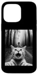 Coque pour iPhone 14 Pro Max T-shirt drôle chat selfie avec Bigfoot