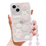 HZLFCZL Compatible avec Coque iPhone 15 Plus avec Chaine Wave Aesthetic Mignon Motif animé planète Lapin Cute Clear Femmes Filles Kawaii Slim Soft TPU Transparent Case for iPhone 15 Plus-Rose Clair