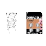 Vileda Sprint 3-Tier Clothes Airer, Indoor Clothes Drying Rack with 20 m Washing Line, Silver & DURACELL 2032 Lithium Coin Batteries 3V (4 Pack) - Up to 70% Extra Life - Baby Secure Technology