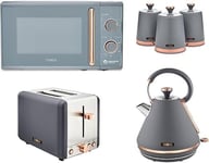 Tower Cavaletto Grey Pyramid Kettle 2 Slice Toaster Microwave & Canisters Set