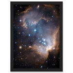 Hubble Space Telescope Image Observations Infant Stars Small Magellanic Cloud Galaxy Bright Blue Glowing Star Cluster NGC 602 Nebula Dust Pillars Art