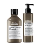 L'Oréal Professionnel Absolut Repair Molecular Shampoo 300ml & Rinse Off Serum 250ml Set for Damaged Hair