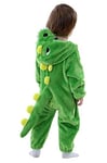 LOLANTA Bébé Deguisement Dinosaure, Animal Combinaison en Flanelle à Capuche Barboteuse Enfant, Costume de Carnaval(18-24 Mois,Green,Tag 90)