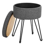 Songmics Round Storage Ottoman Bundle, Liten ottomansk pall med förvaring, fåfänglighetsstol, fotpall, för vardagsrum, sovrum, mörkgrå LOM002G02 och L