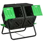 Outsunny Composteur de Jardin - bac à Compost pour déchets - Rotatif 360° - Double Chambre 130 L - Acier PP Noir