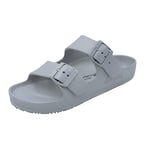 VICT POPU Womens Sandals Open Toe Adjustable Double Buckle Strap Waterproof EVA Footbed Arch Support Mules Slides Grey UK 4