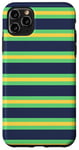 Coque pour iPhone 11 Pro Max Jaune Vert rayé Esthétique Girly Preppy Blue Navy Stripe