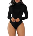 Joyshaper Bodysuit for Women Long Sleeve Turtle Neck Bodysuits Top Ladies Slimming Body Suit Thong Sexy Leotard Tank Top with Snap Closure Casual Going Out Winter Outfit Black XL