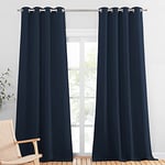 PONY DANCE Rideaux Salon - Tenture Occultant Maison Décoration Rideau Thermique Draperies à Oeillets Lumineux Bloquer Anti Froid, Bleu Foncé, 140 cm Largeur sur 240 Hauteur, 2 PCs