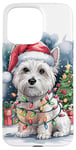 iPhone 15 Pro Max West Highland White Terrier Santa Hat Christmas Tree Lights Case