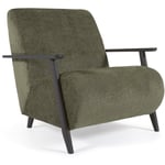 Fauteuil Meghan en chenille verte et bois finition wengé - Kave Home