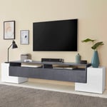 Meuble TV Design 210cm Porte Rabattable 2 Compartiments Pillon Ardesia XXL