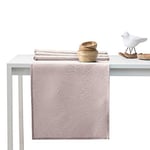 AmeliaHome Gaia Table Runner Set 35 x 180 cm and 115 x 180 cm Lotus Effect Water-Repellent Leaves Powder Pink