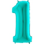 Ballonim Ballon en forme de chiffre 0 à 9, 100 cm, bleu, turquoise, menthe, taille XXL, (nombre 1)