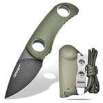 TONIFE Runer Couteau de cou fixe avec fourreau et lanière,4,7cm lame Full Tang Edc Couteau de cou pour l'extérieur (Vert+Oxide Noir puis Stonewash)