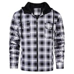 Mens Hoodies Zip up Fleece Jacket Plaid Printed Work Hooded Jacket Winter Warm Long Sleeve Coat with Pockets Black White XL