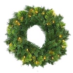 SHATCHI 55cm Wreath Pre Lit with Various Tips Christmas Fireplace Home Wall Door Decorations Outdoor Battery Box Indoor, 20 Warm White LED Lights, Green