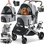 LOVPET® Poussette pour chien 3in1 Buggy pour chien Caisse de transport 360° Grandes roues Pliable Poussette pour animaux domestiques avec fenêtres en