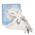 DOUDOU ET COMPAGNIE - Doudou Lapin Plat Pompon Blanc - 25 cm - Collection Happy Glossy - Peluche Douceur Exceptionnelle - Avec Boite Cadeau - Idée Cadeau Naissance - Garantie Doudou Perdu - DC3742