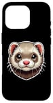 Coque pour iPhone 16 Pro Adorable Visage d'un Furet Dessin pour Amoureux des Animaux