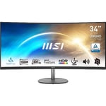 MSI Pro MP341CQ Écran Bureautique Incurvé 34" UWQHD - Dalle VA 1500R, 3440x1440, 100Hz, Confort Oculaire, sRGB 116%, HDR Ready, Haut-Parleurs Intégrés, Inclinaison Réglable - HDMI, DisplayPort