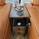 Industrial Narrow Sofa Side Table with 2 Drawers Storage End Shelf Rustic Brown