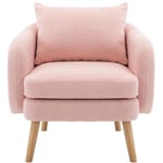 Fauteuil moderne simple en velours Teddy avec coussins, canapé simple, pieds en bois massif - Rose