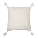 Jean & Len Cushion cover with tassels made of 100% organic cotton, with buttons made of coconut, Oeko-Tex & GOTS certified, in the colour ecru, made in Turkey, cushion cover 45 x 45 cm