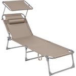 Chaise longue, Bain de soleil, Transat de relaxation, chaise de jardin pliable - Taupe GCB192K01