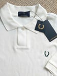 42" M/L FRED PERRY ARCHIVE Laurel Wreath POLO SHIRT Snow White Pique Cotton M52