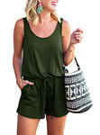 REORIA Womens Summer Scoop Neck Sleeveless Comfortable Tank Top Short Jumpsuit Rompers Army Green Large