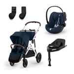 cybex GOLD Silver Ocean i-Size Ocean Gazelle S barnevogn Blue inkludert Cloud G bilbarnestol Plus Blue Base G basestasjon og adapter