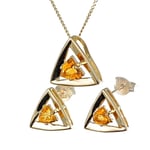 9ct Citrine Set Pendant Stud Earrings Yellow Gold Hallmarked 375 Trillion