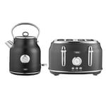 Tower Renaissance Kettle & 4 Slice Toaster Black Matching Kitchen Set- Black