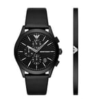 Emporio Armani Men's Watch Chronograph, Black Stainless Steel and Bracelet Set, AR80070SET