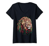 Womens Lion Art Wearing Music Headphones, Wildlife With Music Lover V-Neck T-Shirt